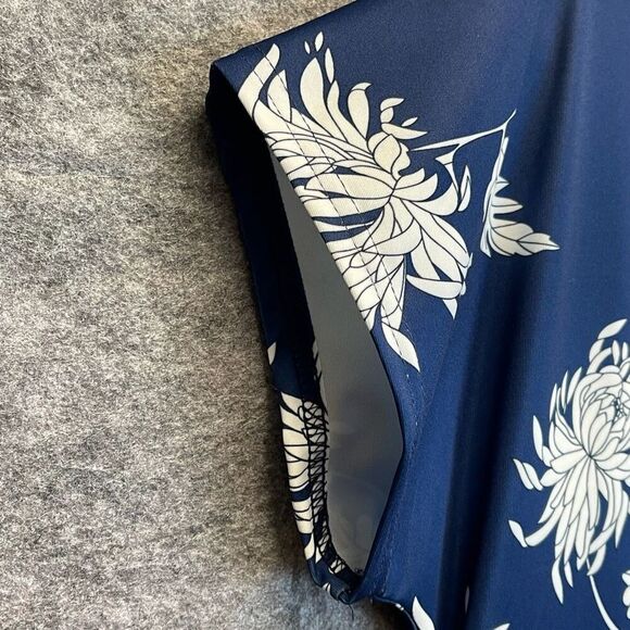 HOMEYEE Dress Size 2XL Blue White Floral Round Neck Midi A-Line Pleated Swing - Picture 14 of 16